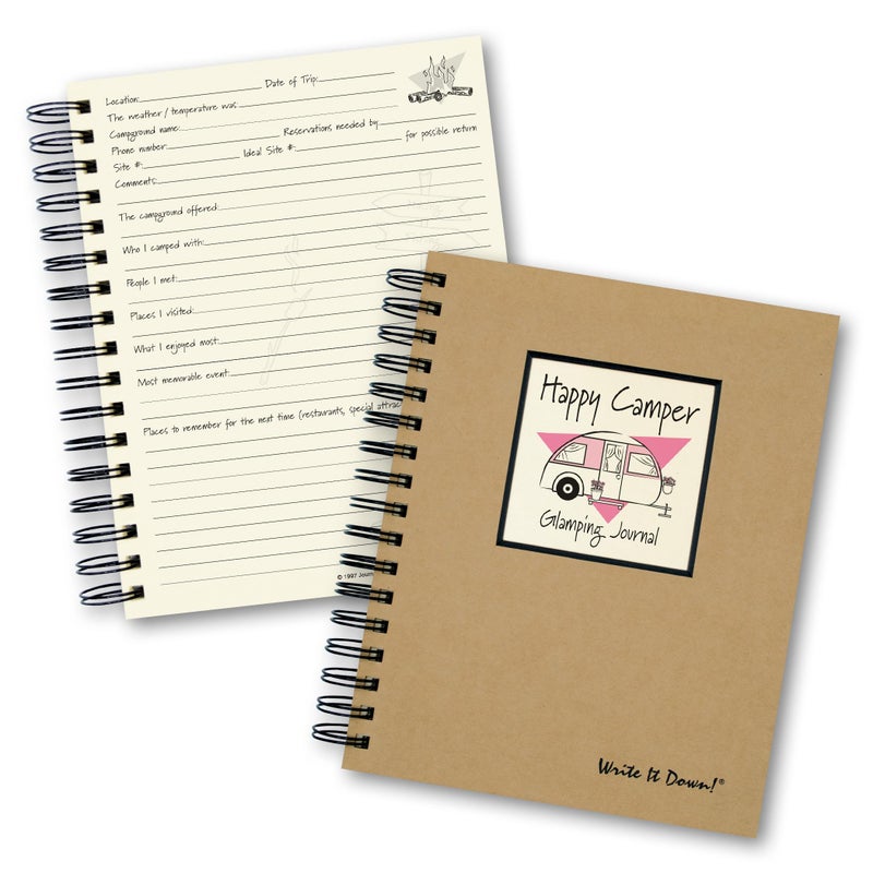 Write it Down series by Journals Unlimited, Guided Journal, Happy Camper, Glamping Journal, Full-size 7.5"x 9", Kraft Hard Cover, Made in USA - Image 1